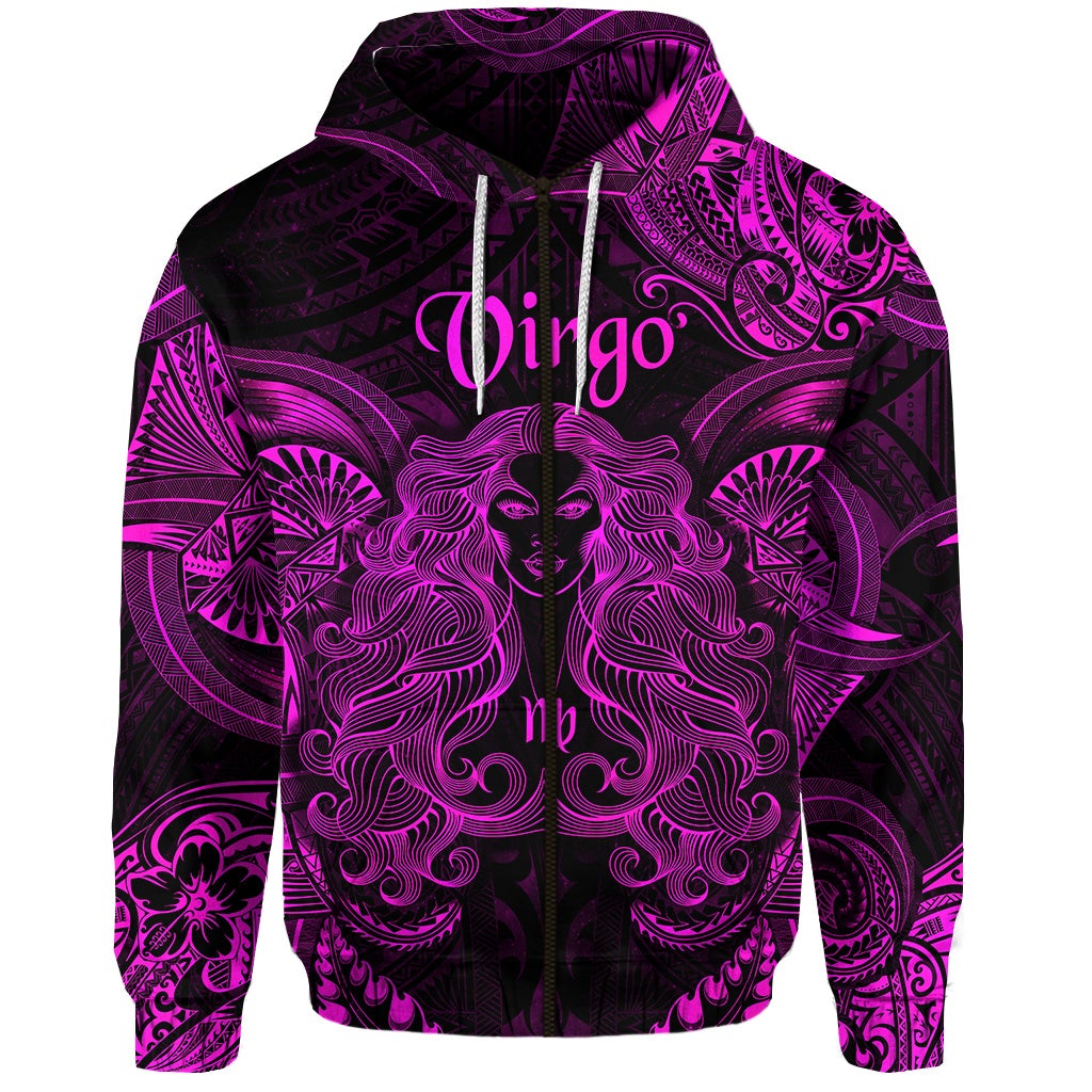 Virgo Zodiac Polynesian Zip Hoodie Unique Style - Pink LT8