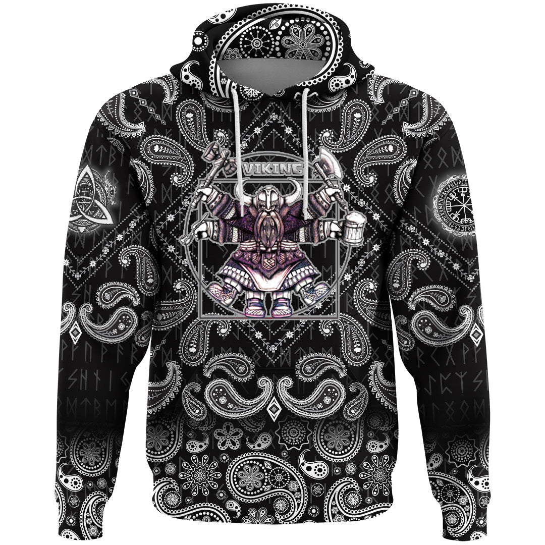 Viking Hoodie Vitruvian Viking with Bandana Paisley Style RLT12