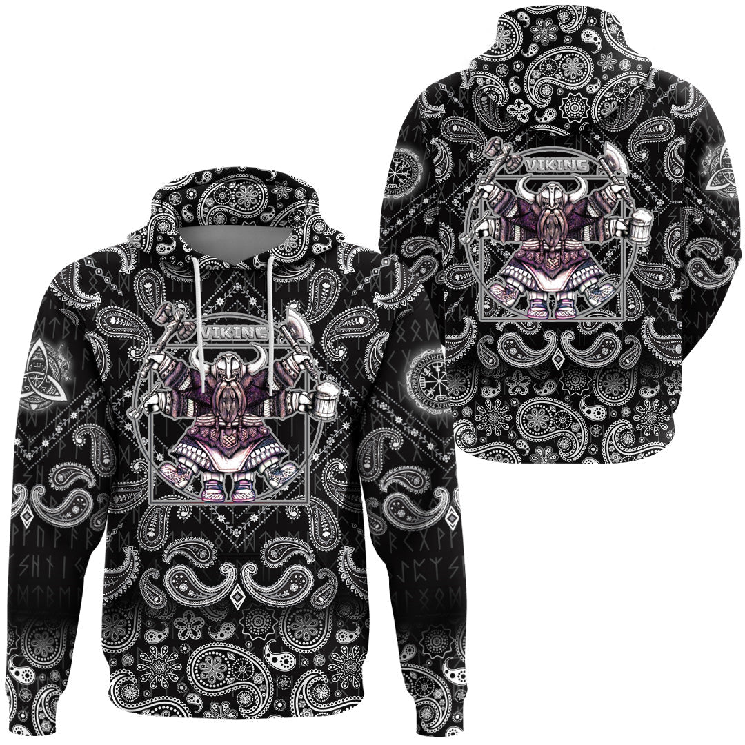 Viking Hoodie Vitruvian Viking with Bandana Paisley Style RLT12