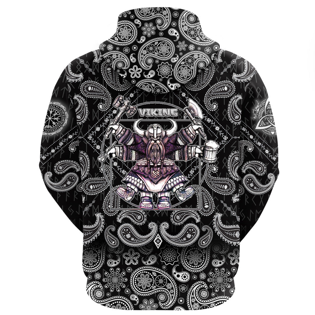 Viking Hoodie Vitruvian Viking with Bandana Paisley Style RLT12