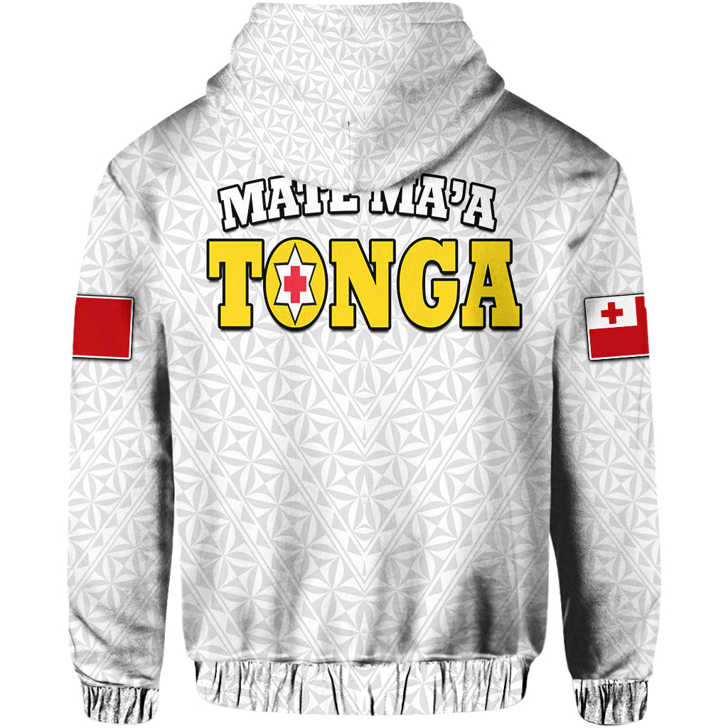 Mate Maa Tonga Rugby Hoodie Tongan Kupesi White Style LT9