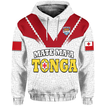 Custom Personalised Mate Maa Tonga Rugby Hoodie Tongan Kupesi White Style LT9