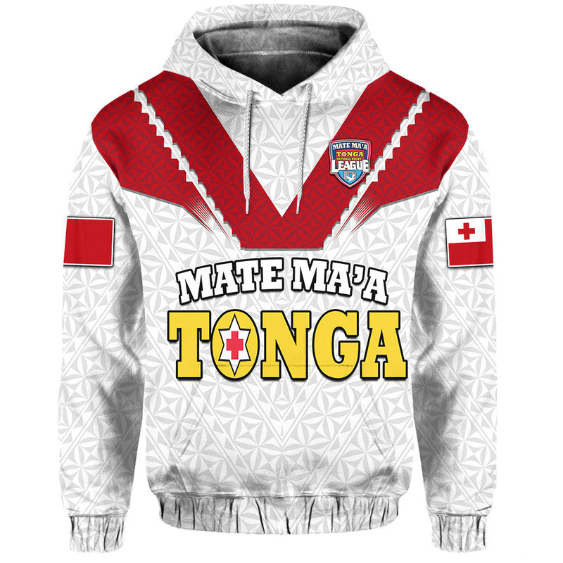 Custom Personalised Mate Maa Tonga Rugby Hoodie Tongan Kupesi White Style LT9