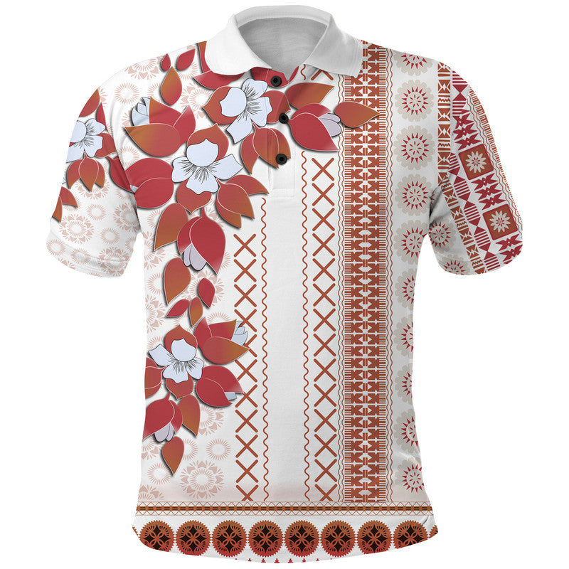 Custom Fiji Polo Shirt Tagimoucia Mixed White Tapa Style LT9
