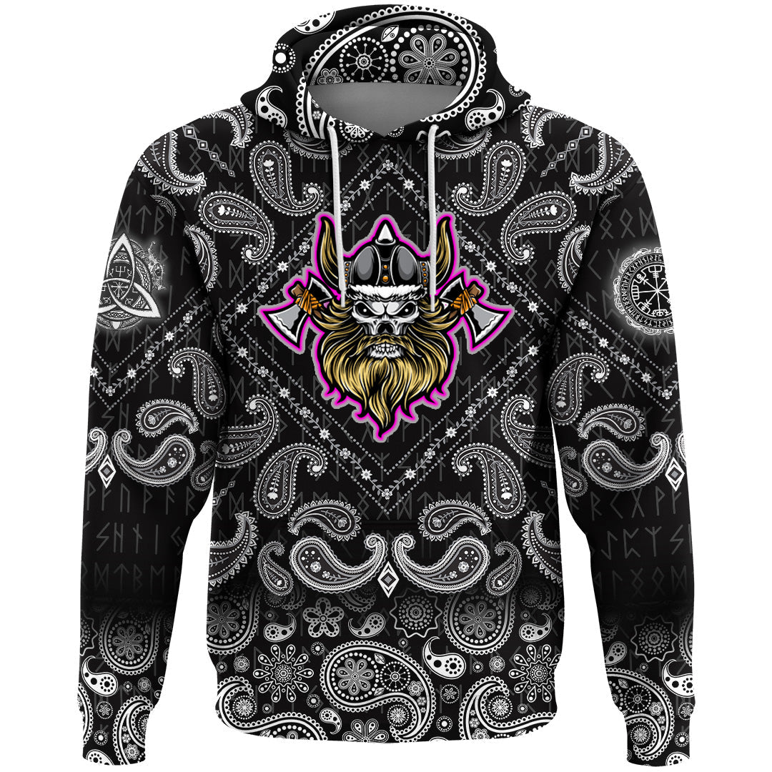 Viking Hoodie Warrior Axe with Bandana Paisley Style RLT12