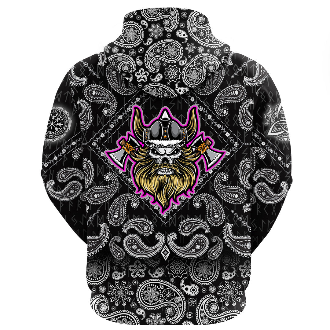 Viking Hoodie Warrior Axe with Bandana Paisley Style RLT12
