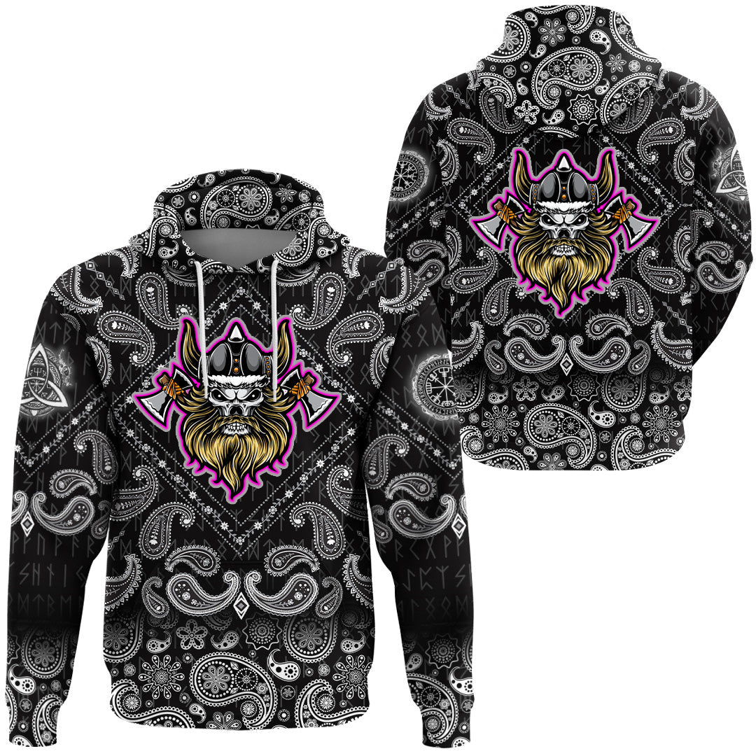 Viking Hoodie Warrior Axe with Bandana Paisley Style RLT12