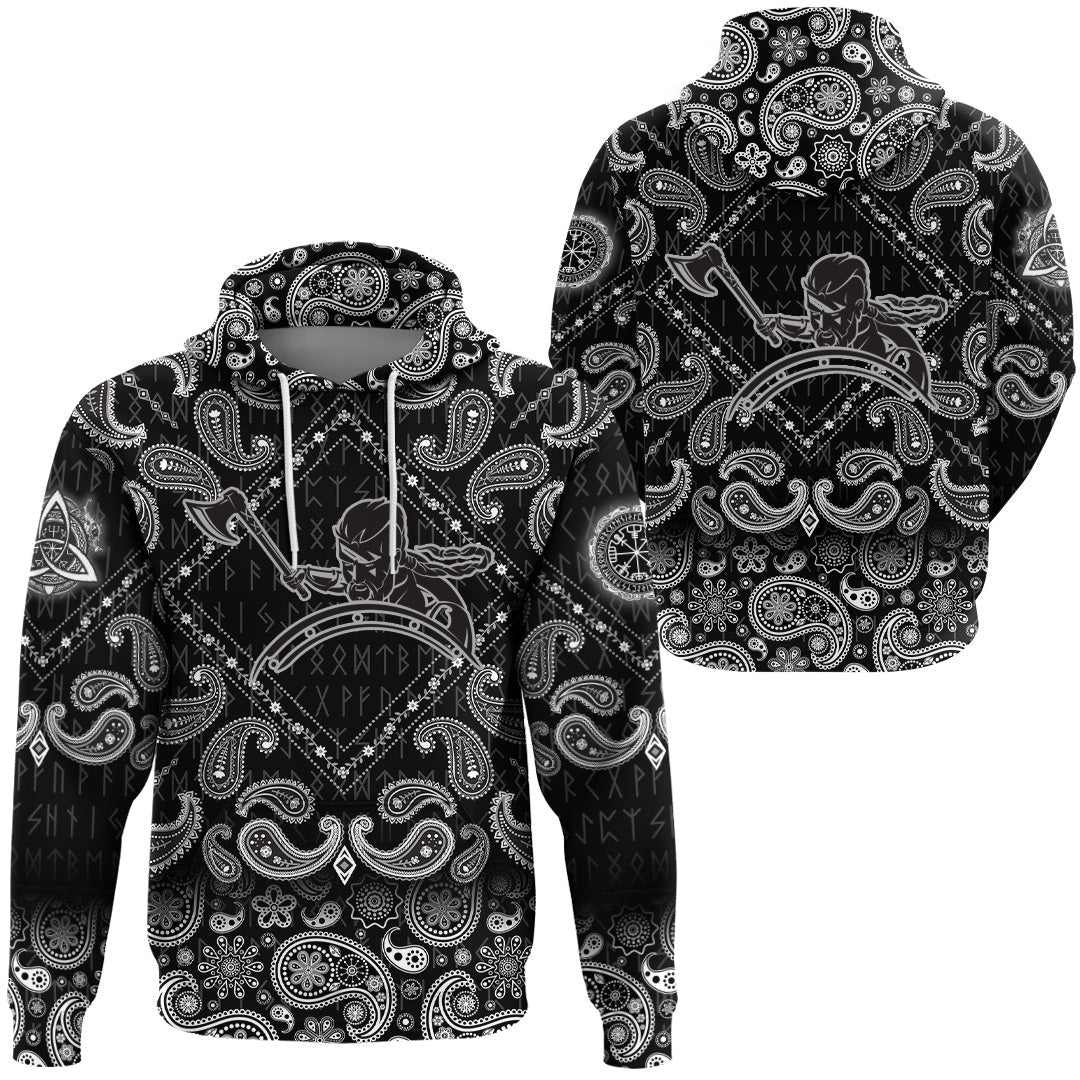 Viking Hoodie Warrior Defensive Attack with Bandana Paisley Style RLT12