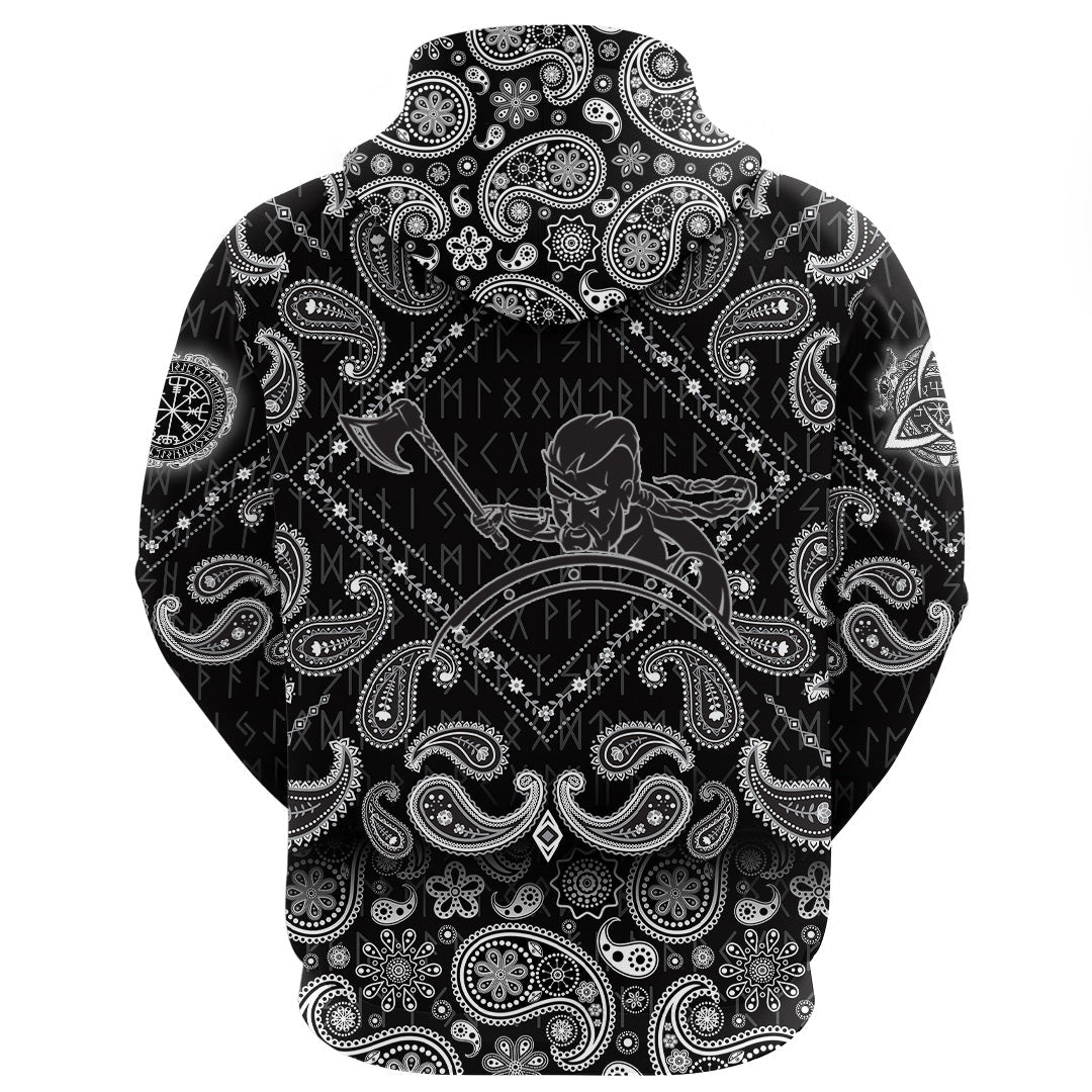 Viking Hoodie Warrior Defensive Attack with Bandana Paisley Style RLT12