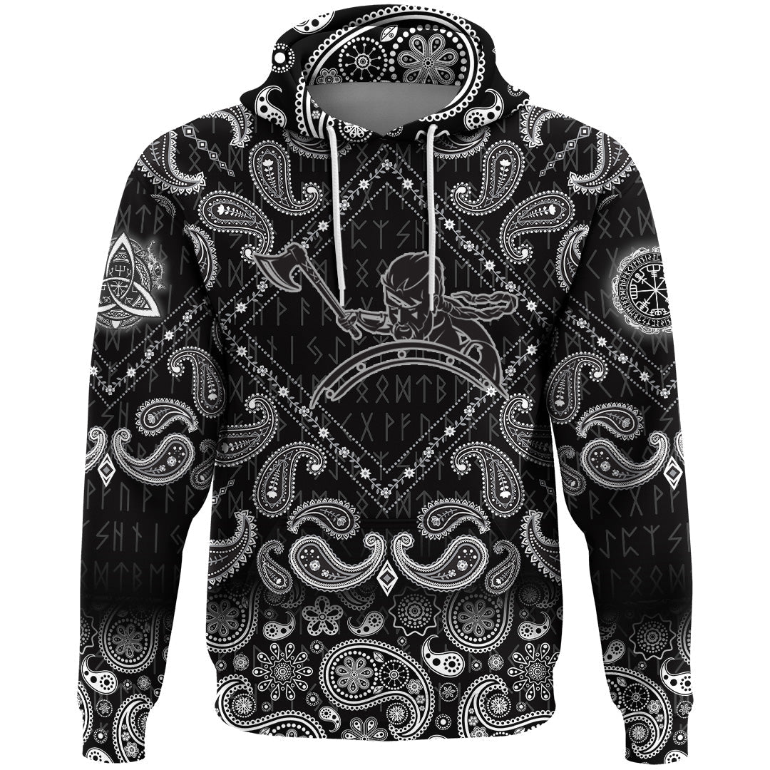 Viking Hoodie Warrior Defensive Attack with Bandana Paisley Style RLT12