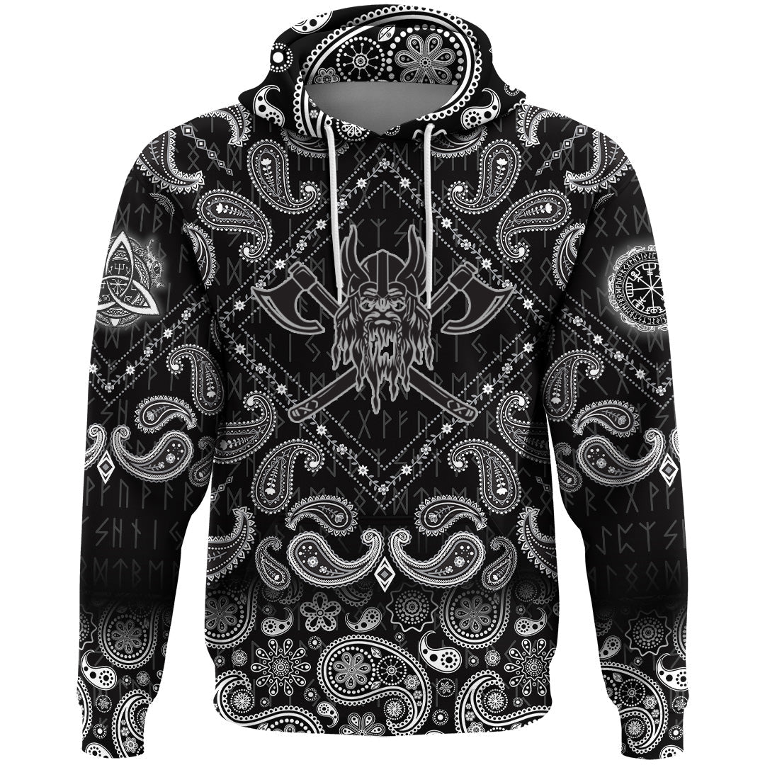 Viking Hoodie Warrior Emblem with Bandana Paisley Style RLT12