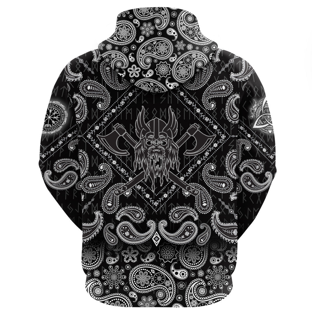 Viking Hoodie Warrior Emblem with Bandana Paisley Style RLT12