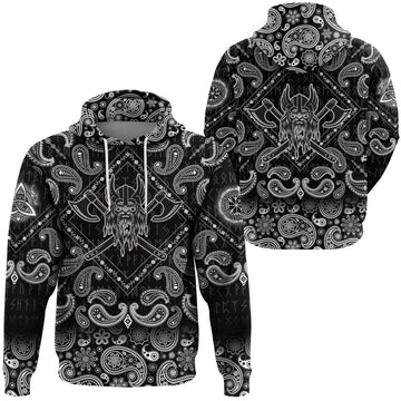 Viking Hoodie Warrior Emblem with Bandana Paisley Style RLT12