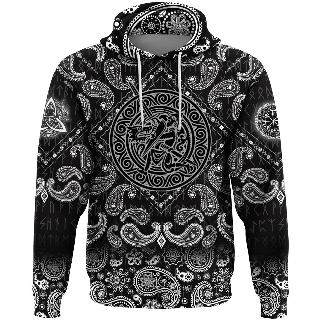 Viking Hoodie Warrior Fighting Dragon with Bandana Paisley Style RLT12