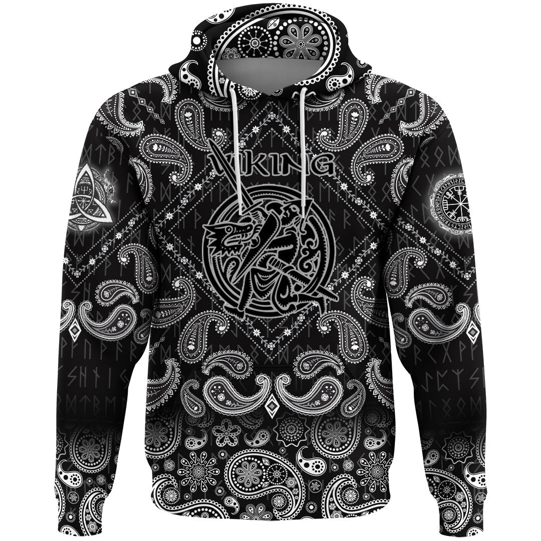 Viking Hoodie Warrior Fights Dragon with Bandana Paisley Style RLT12