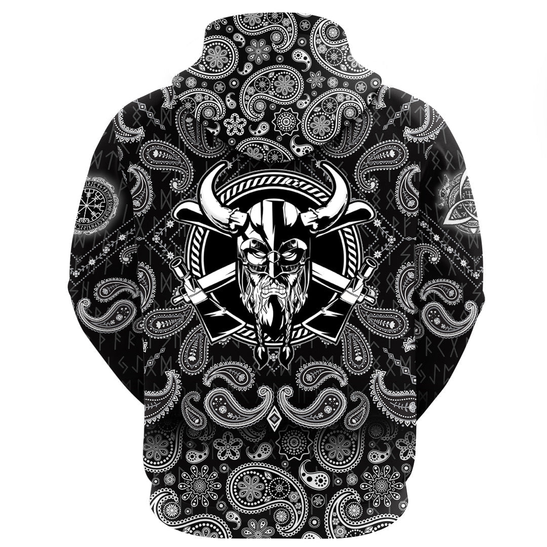 Viking Hoodie Warrior Head With Axe with Bandana Paisley Style RLT12