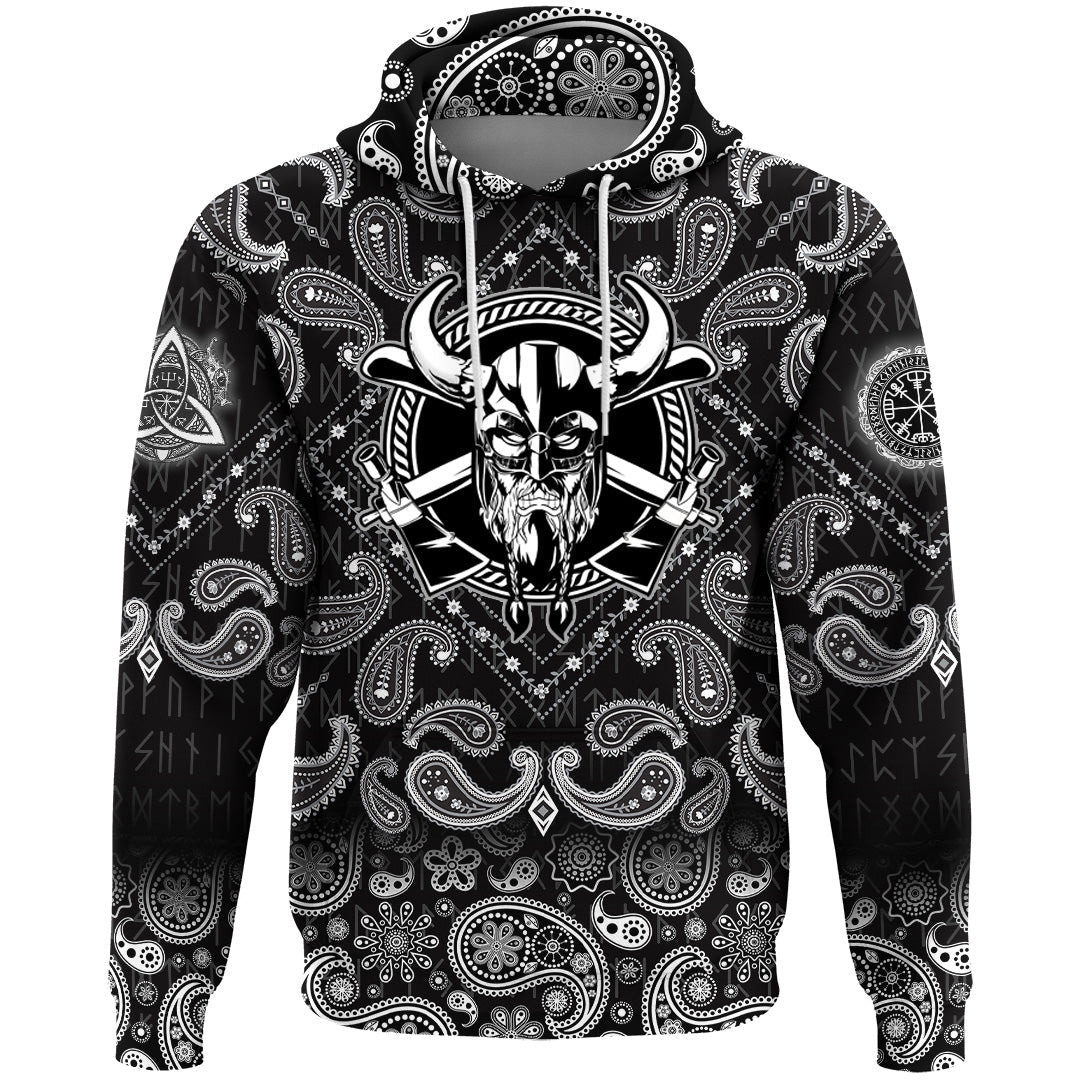 Viking Hoodie Warrior Head With Axe with Bandana Paisley Style RLT12