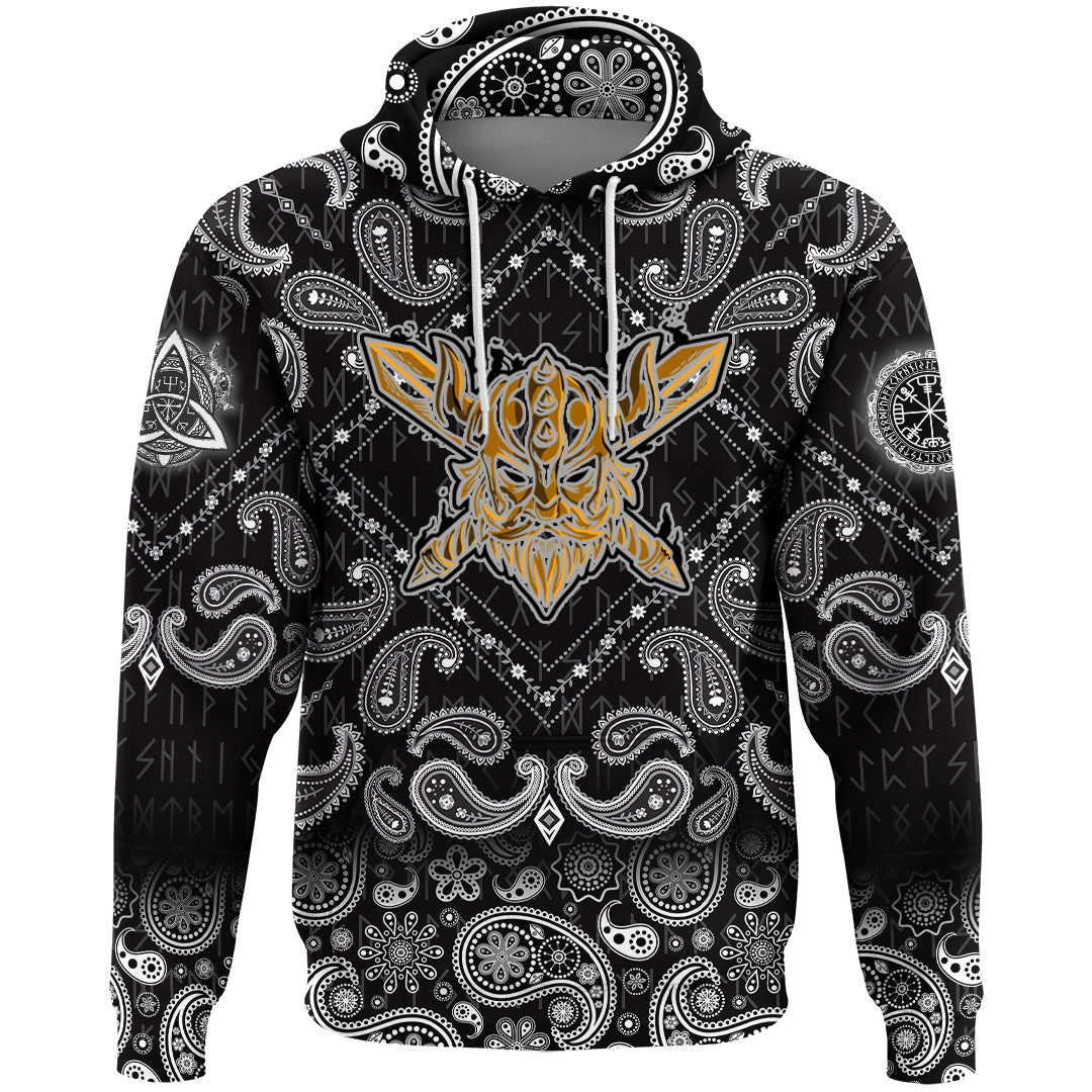 Viking Hoodie Warrior Head with Bandana Paisley Style RLT12