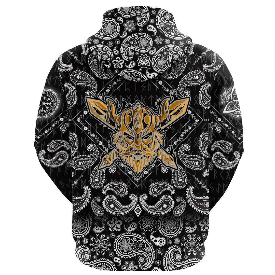 Viking Hoodie Warrior Head with Bandana Paisley Style RLT12
