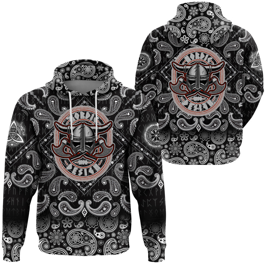 Viking Hoodie Warrior Helmet With Axes with Bandana Paisley Style RLT12