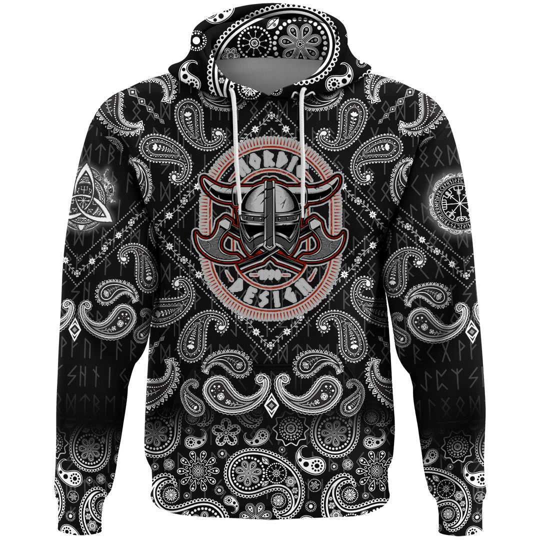 Viking Hoodie Warrior Helmet With Axes with Bandana Paisley Style RLT12