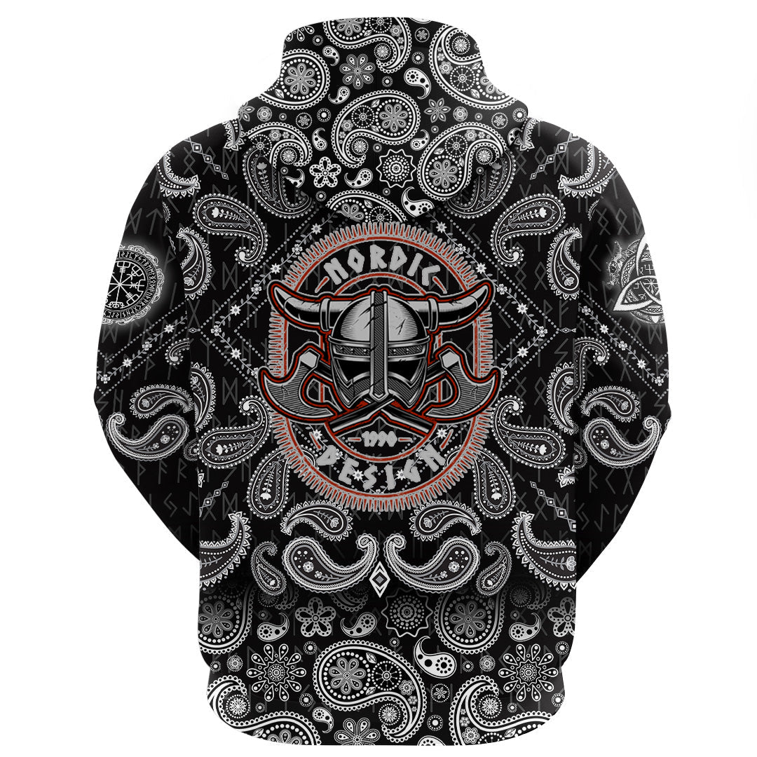 Viking Hoodie Warrior Helmet With Axes with Bandana Paisley Style RLT12