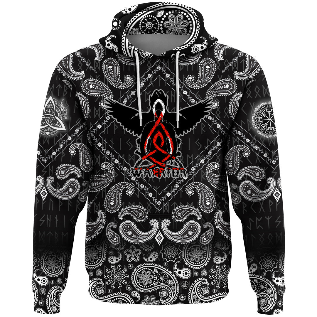 Viking Hoodie Warrior Ravens Valknut with Bandana Paisley Style RLT12