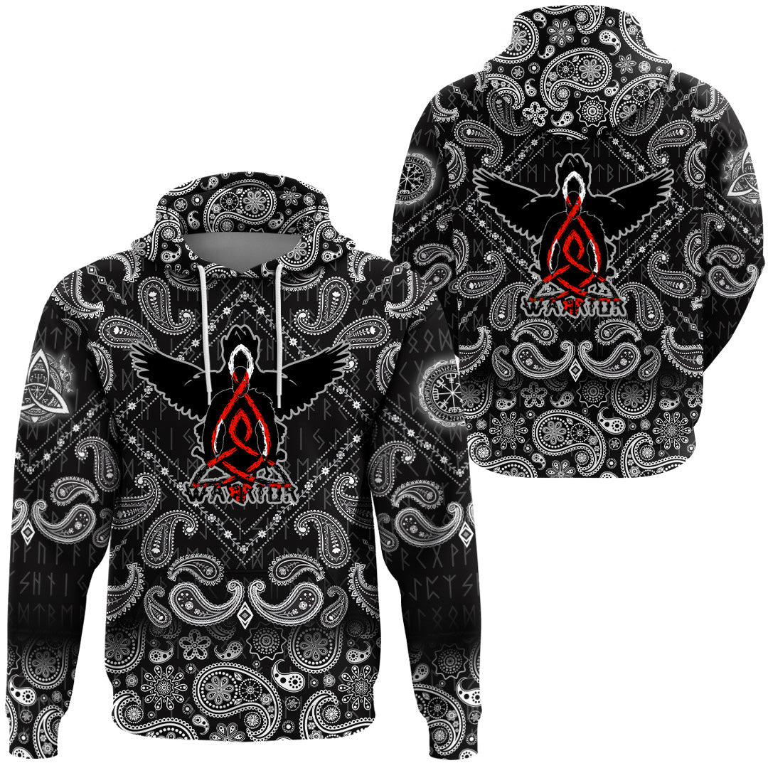 Viking Hoodie Warrior Ravens Valknut with Bandana Paisley Style RLT12