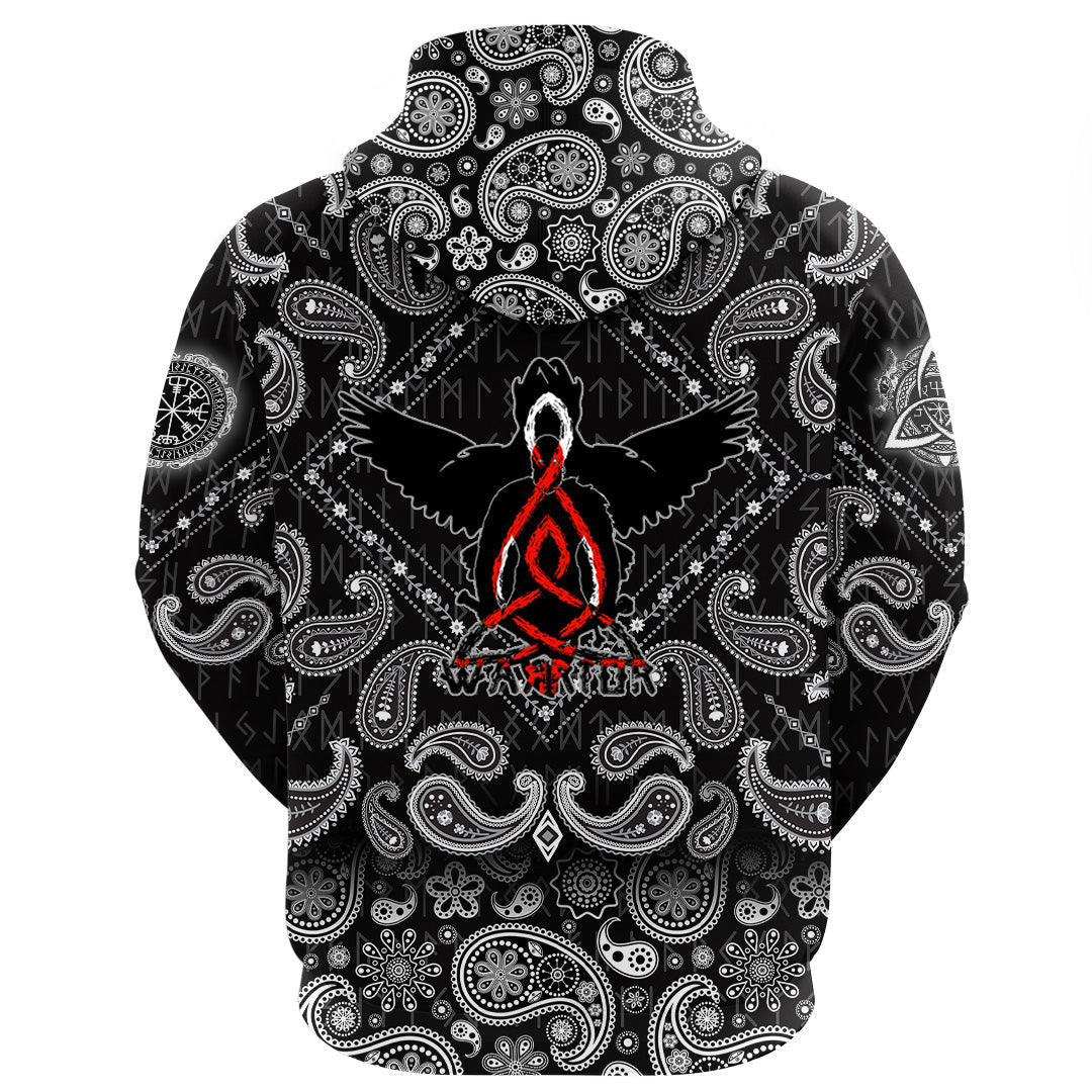 Viking Hoodie Warrior Ravens Valknut with Bandana Paisley Style RLT12