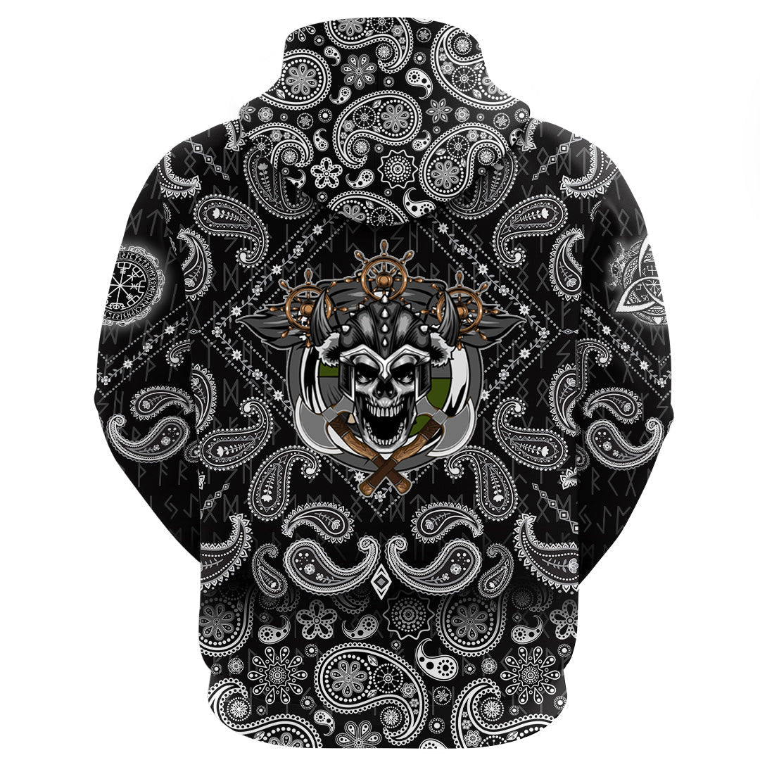 Viking Hoodie Warrior Skull Axes with Bandana Paisley Style RLT12