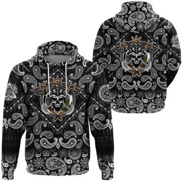 Viking Hoodie Warrior Skull Axes with Bandana Paisley Style RLT12