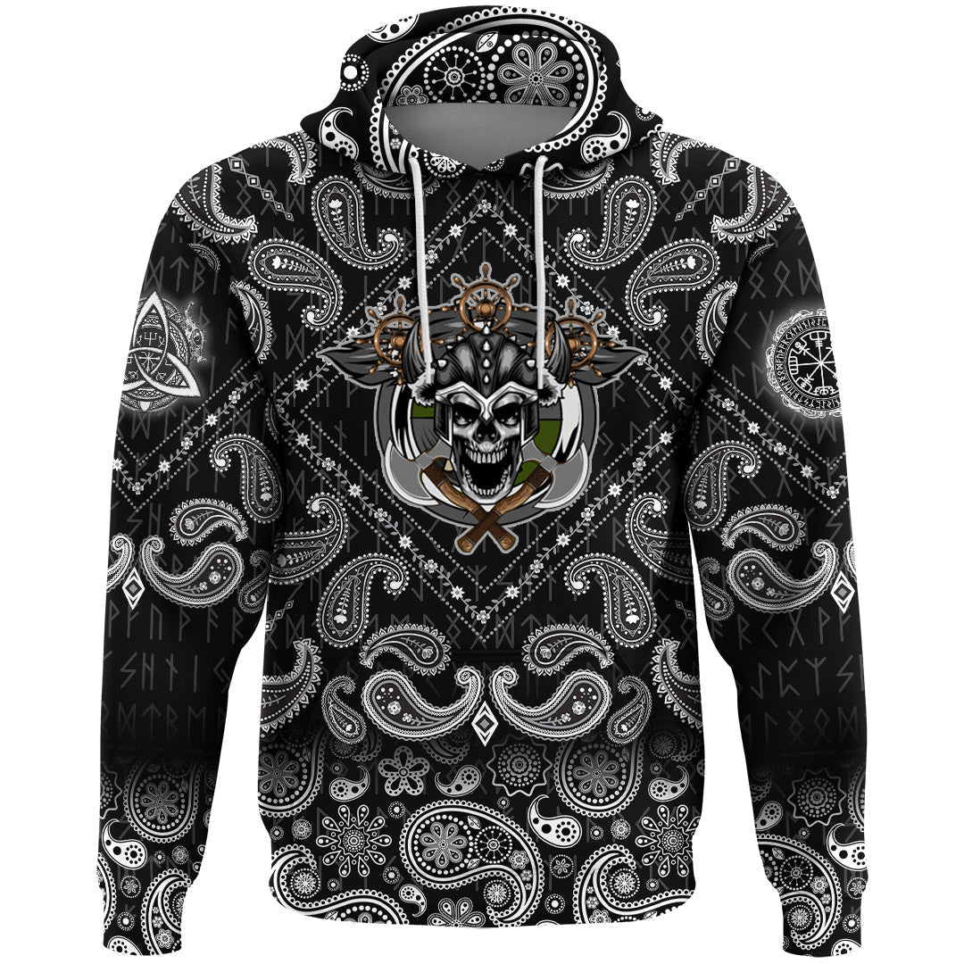 Viking Hoodie Warrior Skull Axes with Bandana Paisley Style RLT12