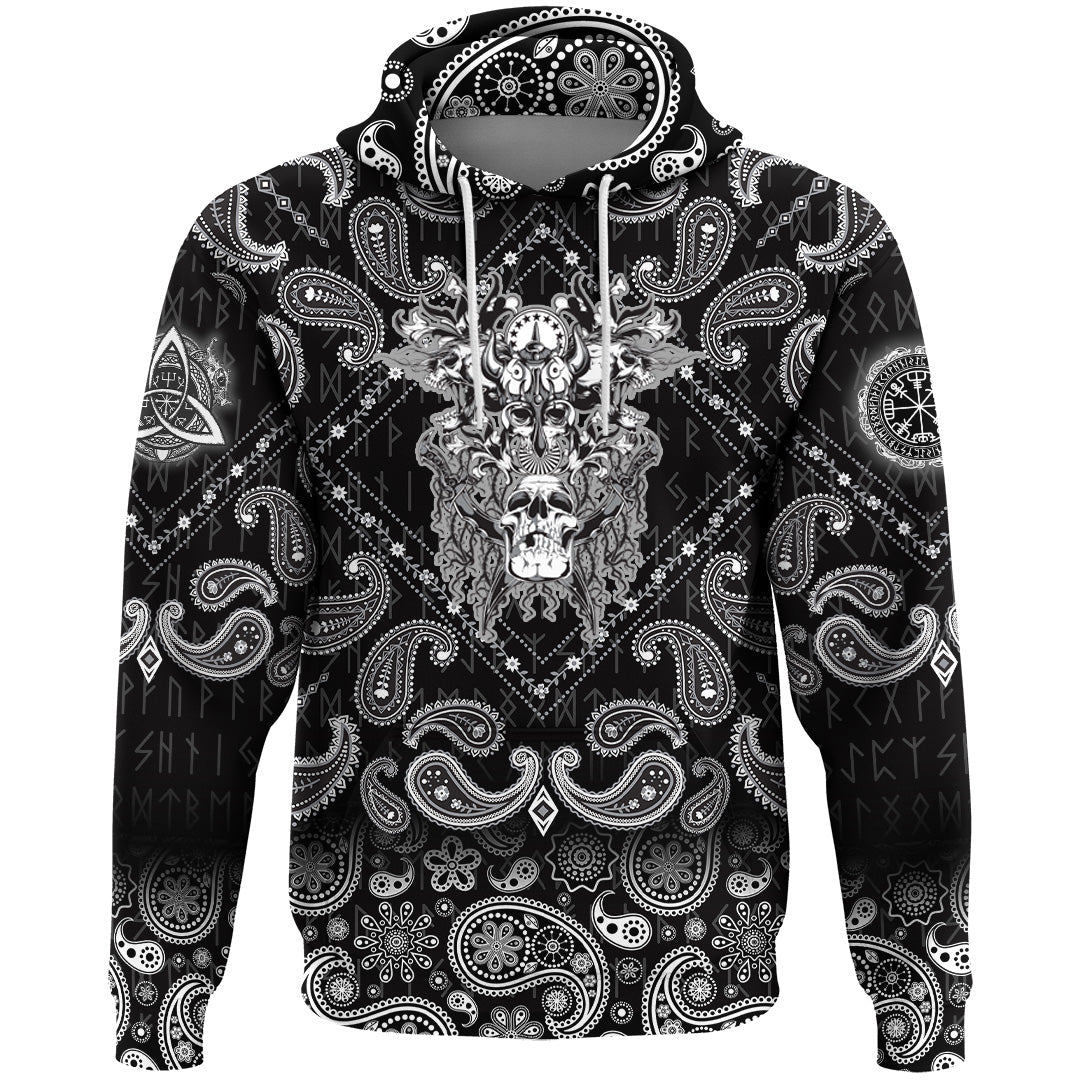 Viking Hoodie Warrior Skull with Bandana Paisley Style RLT12
