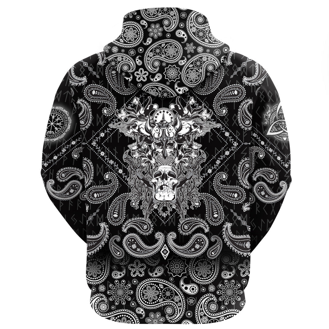 Viking Hoodie Warrior Skull with Bandana Paisley Style RLT12
