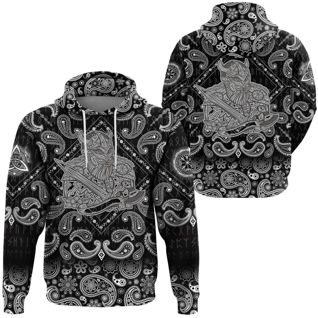 Viking Hoodie Warrior Vintage with Bandana Paisley Style RLT12