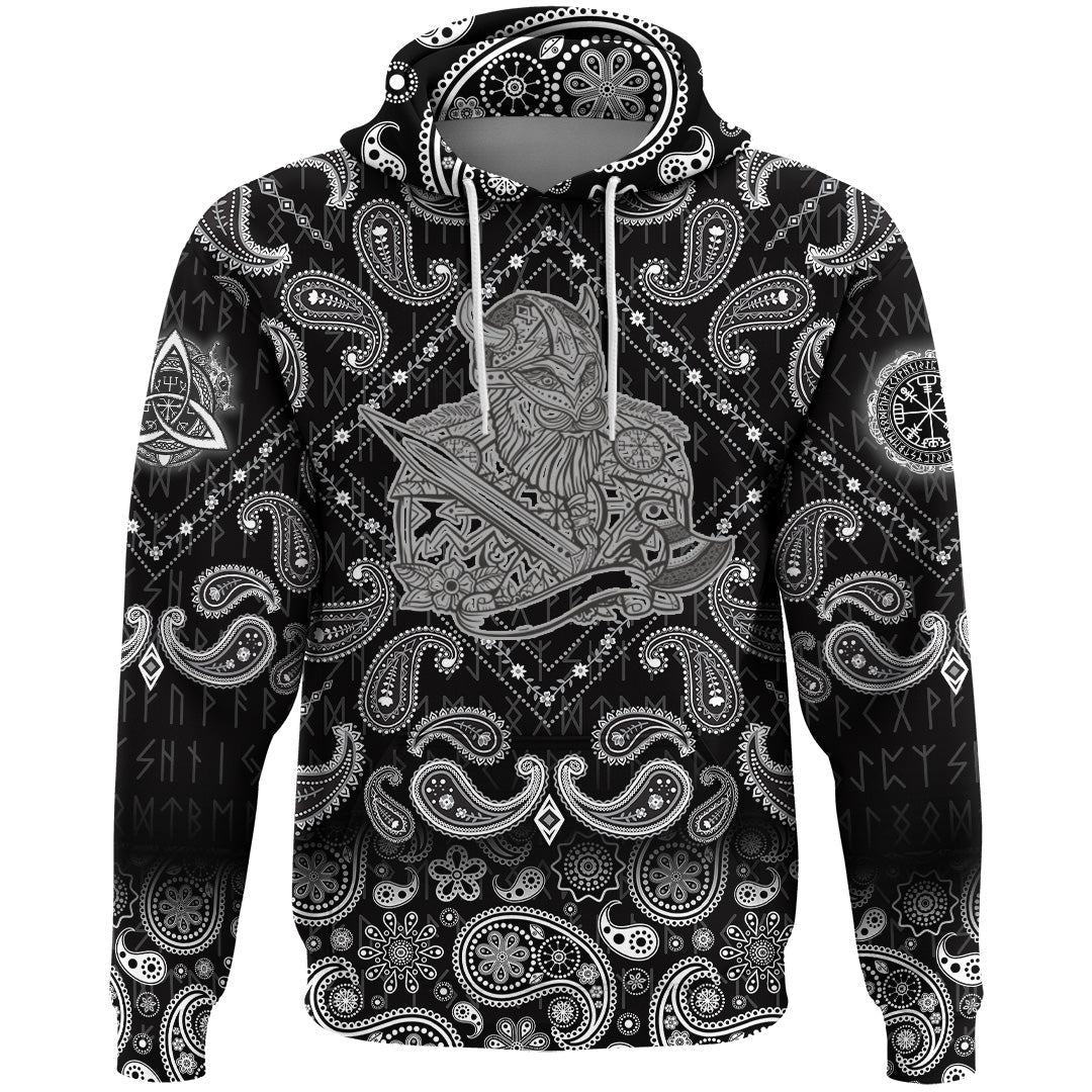 Viking Hoodie Warrior Vintage with Bandana Paisley Style RLT12