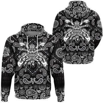 Viking Hoodie Warrior With Big Crossed Axes with Bandana Paisley Style RLT12