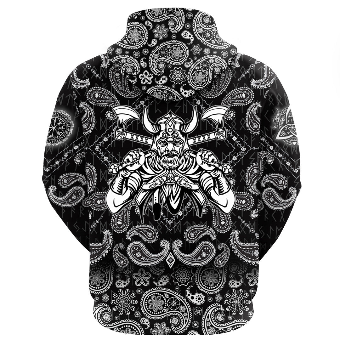 Viking Hoodie Warrior With Big Crossed Axes with Bandana Paisley Style RLT12
