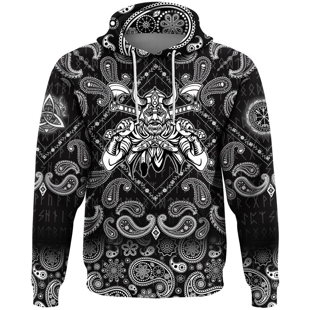 Viking Hoodie Warrior With Big Crossed Axes with Bandana Paisley Style RLT12