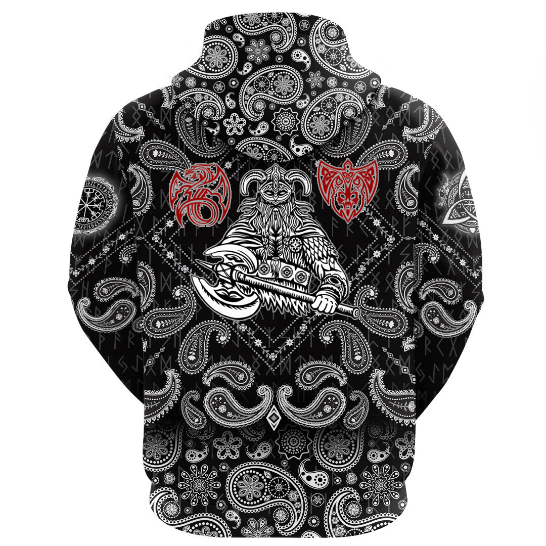 Viking Hoodie Warrior With Big Sword with Bandana Paisley Style RLT12