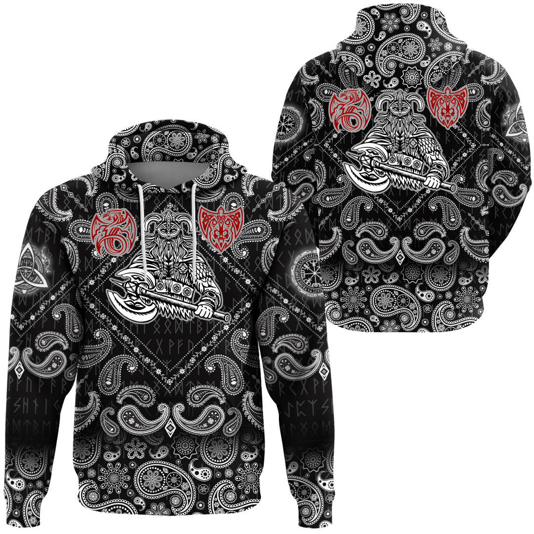 Viking Hoodie Warrior With Big Sword with Bandana Paisley Style RLT12