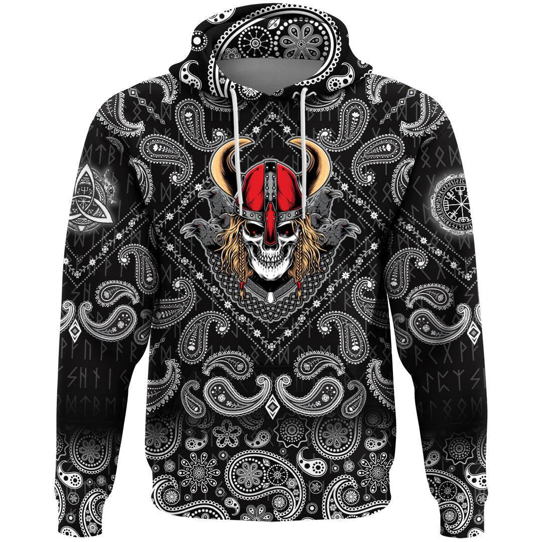 Viking Hoodie Warrior With Raven with Bandana Paisley Style RLT12