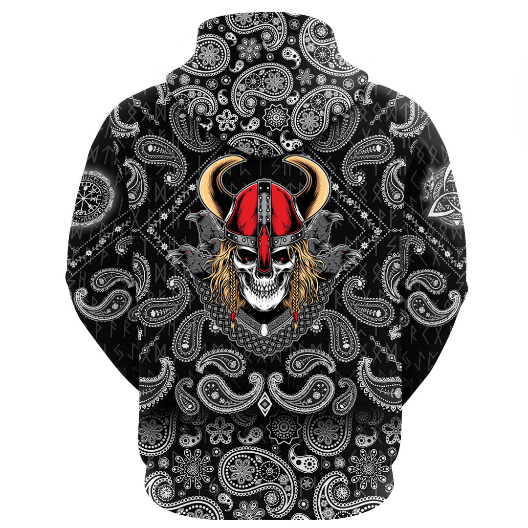 Viking Hoodie Warrior With Raven with Bandana Paisley Style RLT12