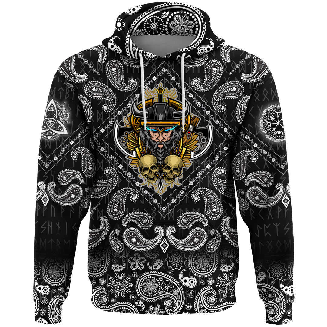 Viking Hoodie Warrior and Skull with Bandana Paisley Style RLT12