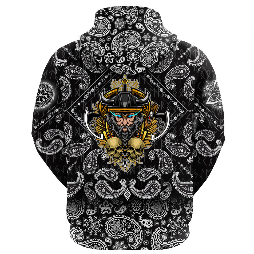 Viking Hoodie Warrior and Skull with Bandana Paisley Style RLT12
