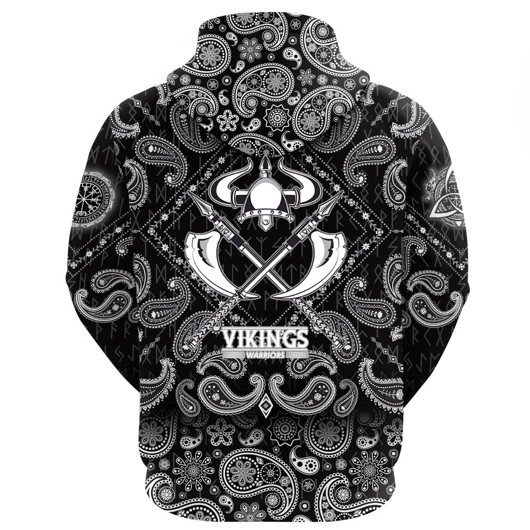Viking Hoodie Warriors and Medieval Drawings Weapons with Bandana Paisley Style RLT12