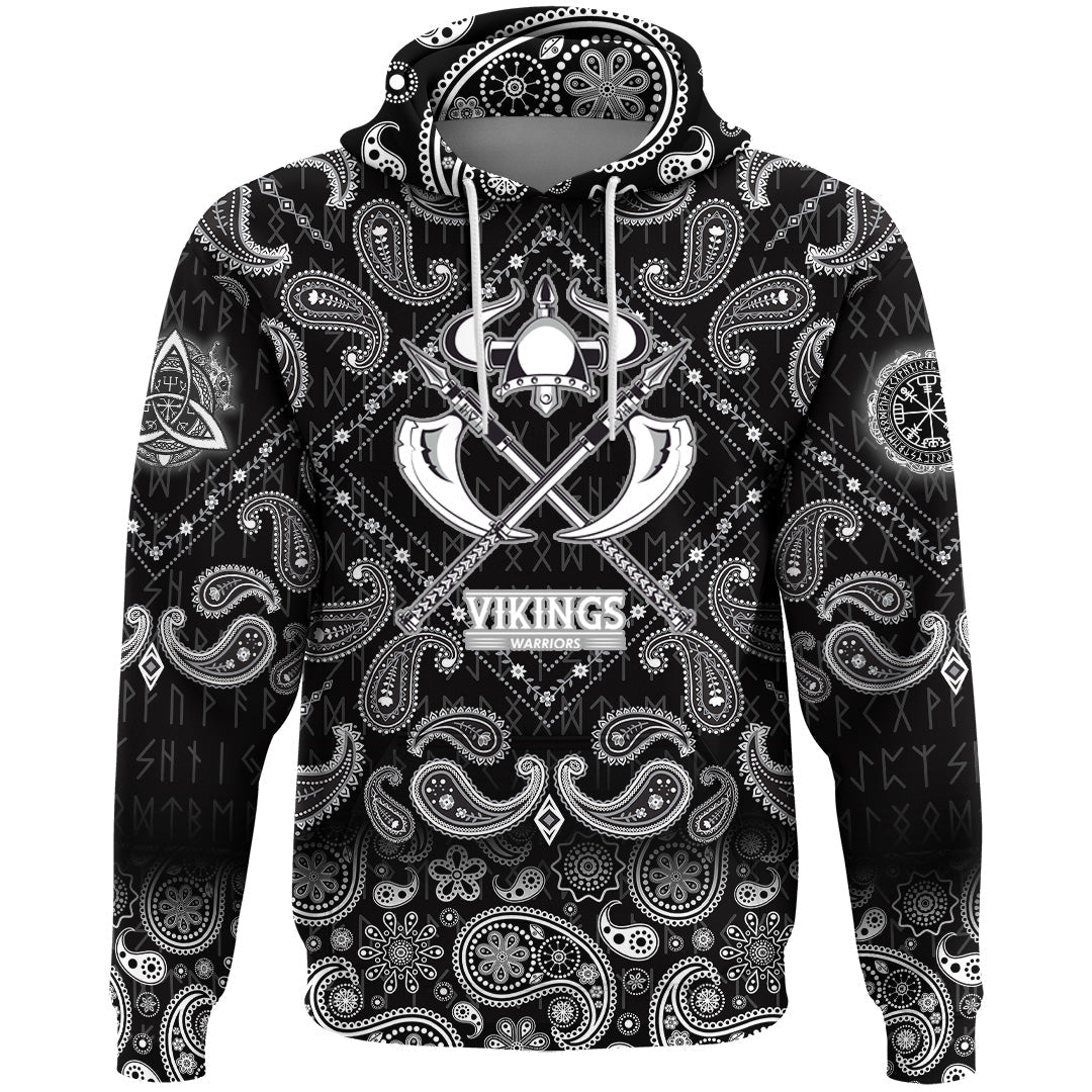 Viking Hoodie Warriors and Medieval Drawings Weapons with Bandana Paisley Style RLT12