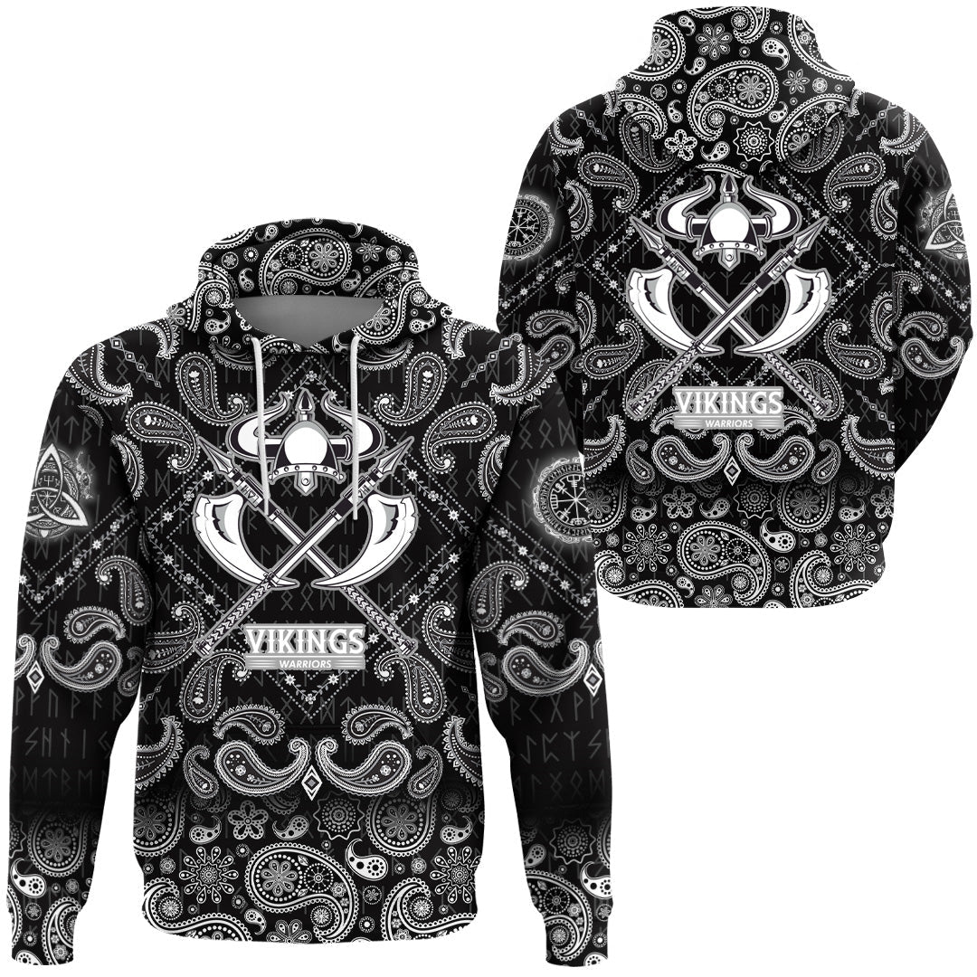 Viking Hoodie Warriors and Medieval Drawings Weapons with Bandana Paisley Style RLT12