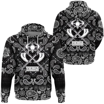 Viking Hoodie Warriors and Medieval Drawings Weapons with Bandana Paisley Style RLT12