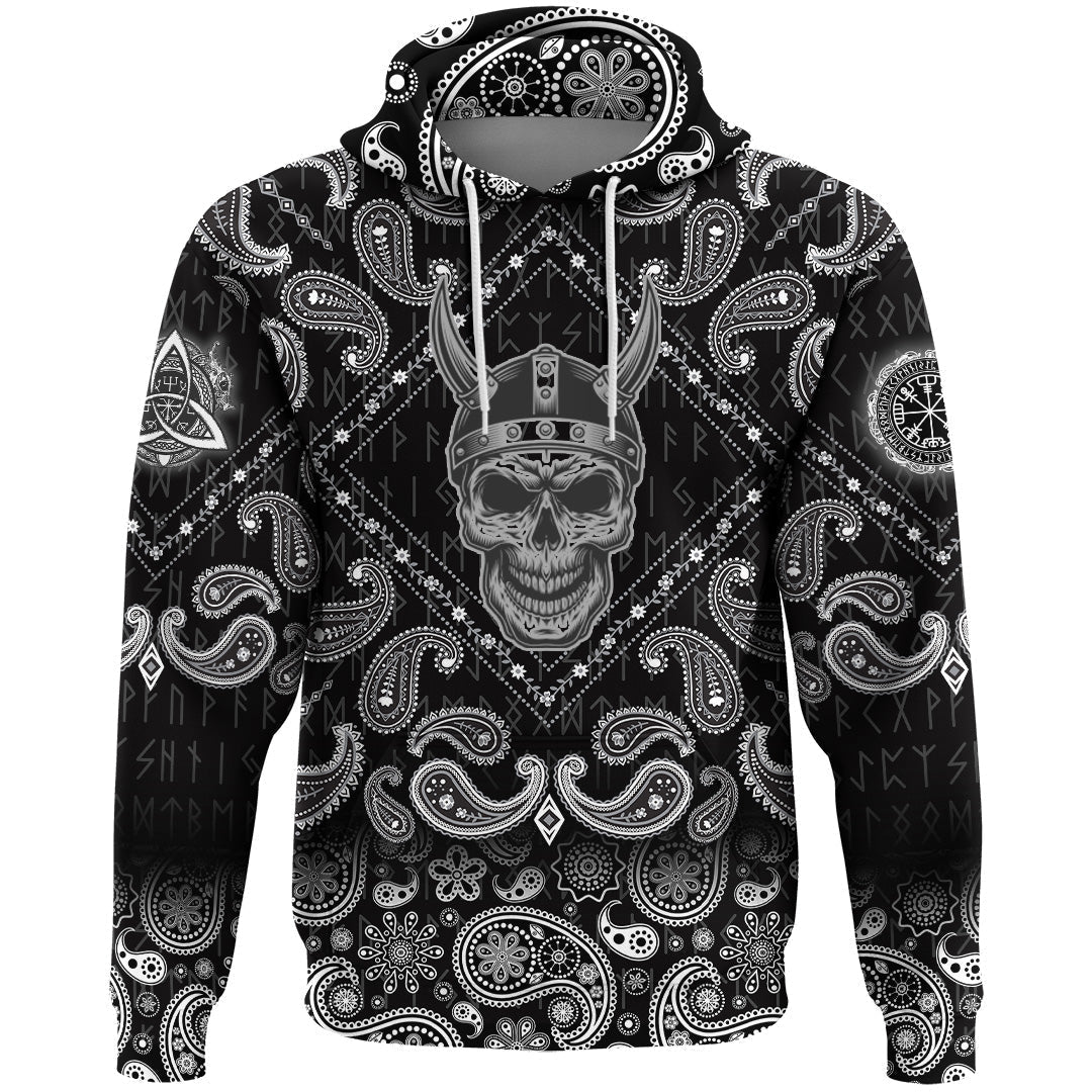 Viking Hoodie Warriors Concepts With Skull with Bandana Paisley Style RLT12